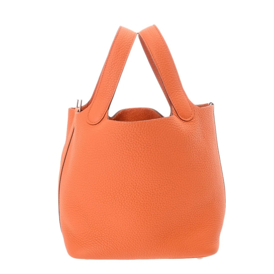 HERMES PICOTIN LOCK PM TAURILLON CLECE ORANGE HANDBAG: HERMES Picotin Lock PM Taurillon Clece Orange Handbag Brand: HERMES Type/Style: Handbag Material: Taurillon Clece Color: Orange ? SilverMetal Size: H:about 7.5inch W:about 7.1inch (Bottom) D:about 5.3