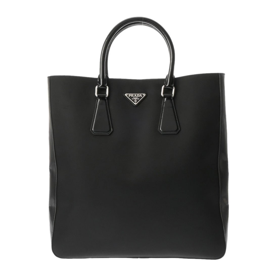 PRADA 2WAY TOTE BLACK HANDBAG: PRADA 2WAY Tote black Handbag Brand: PRADA Type/Style: Handbag Material: Re-Nylon Color: black ? SilverMetal Size: H:about 14.8inch W:about 14.2inch D:about 2.8inch Accessories: None Acces