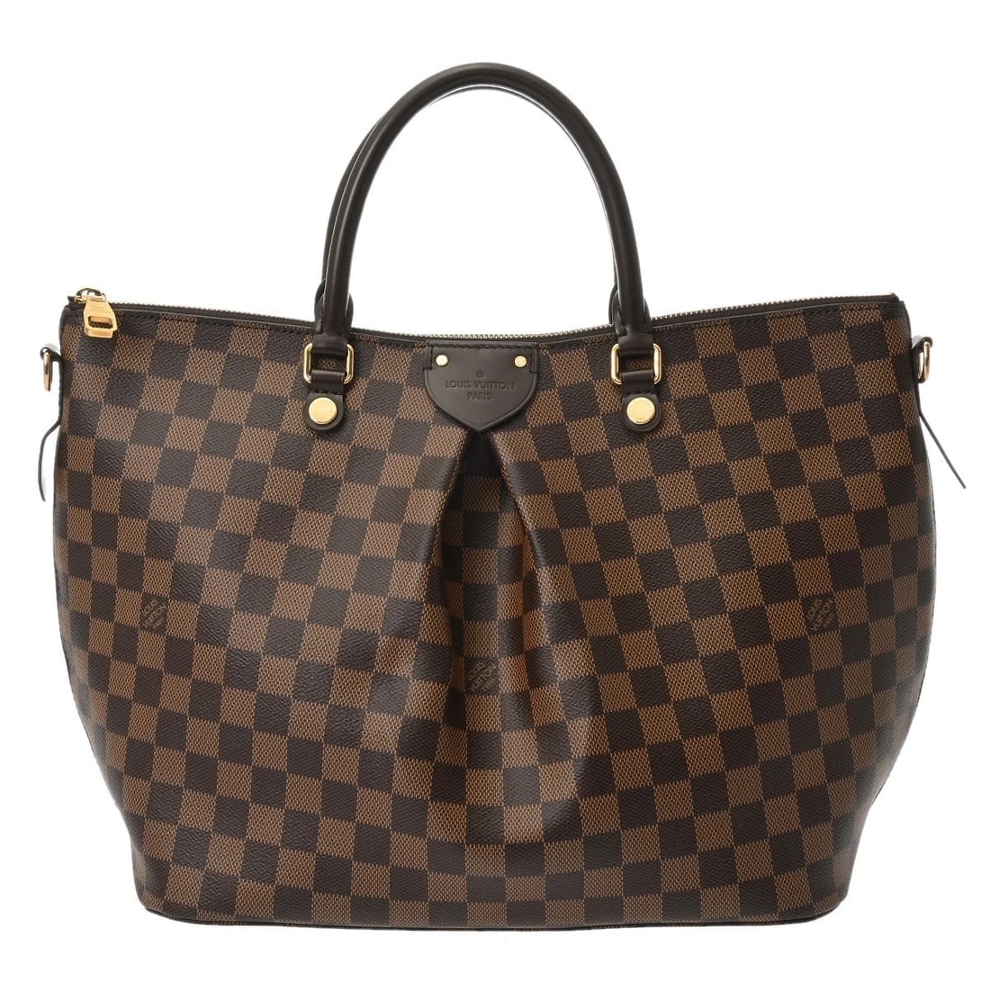 LOUIS VUITTON SIENNA GM DAMIER CANVAS EBENE HANDBAG: LOUIS VUITTON Sienna GM Damier canvas Ebene Handbag Brand: LOUIS VUITTON Type/Style: Handbag Material: Damier canvas Color: Ebene ? Gold Metal Size: H:about 10.6inch (Center) W:about 12.4inch (Bottom)
