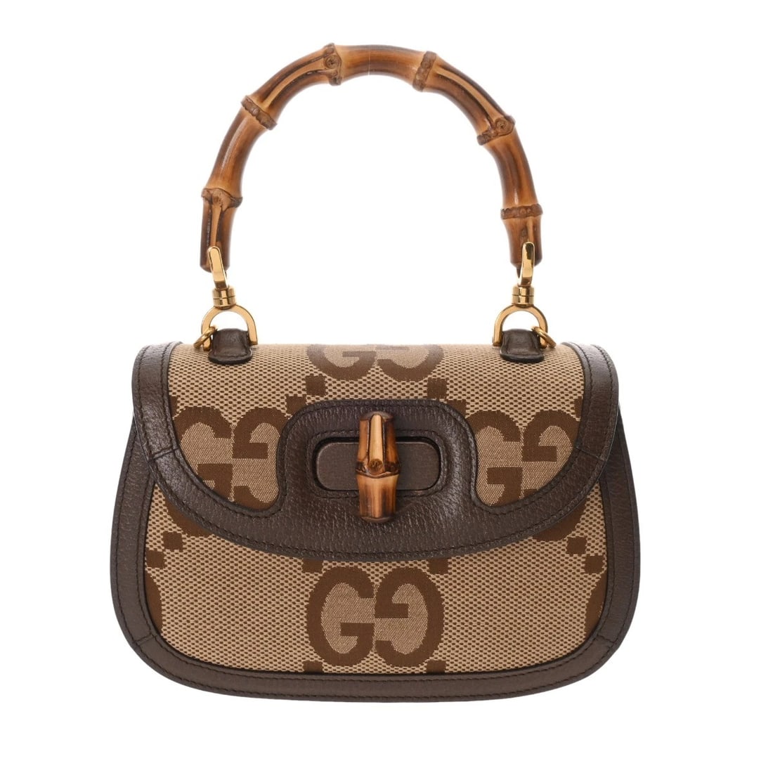 GUCCI SMALL BAG 2WAY CAMEL / BROWN HANDBAG: GUCCI Small bag 2WAY Camel / Brown Handbag Brand: GUCCI Type/Style: Handbag Material: Jumbo GG canvas/leather/bamboo Color: Camel / Brown ? Gold Metal Size: H:about 5.3inch W:about 8.5inch D:about 2.0