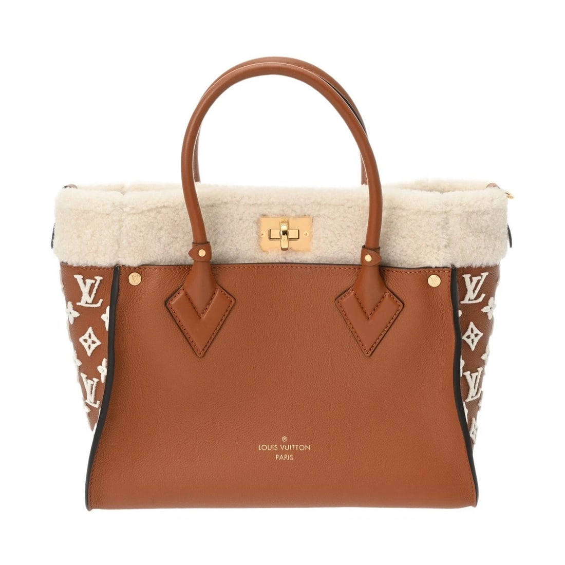LOUIS VUITTON MM GRAIN CALFSKIN LEATHER BROWN HANDBAG: LOUIS VUITTON MM Grain Calfskin Leather Brown Handbag Brand: LOUIS VUITTON Type/Style: Handbag Material: Grain Calfskin Leather/Shearing Color: Brown ? Gold Metal Size: H:about 9.8inch W:about 12.0inc
