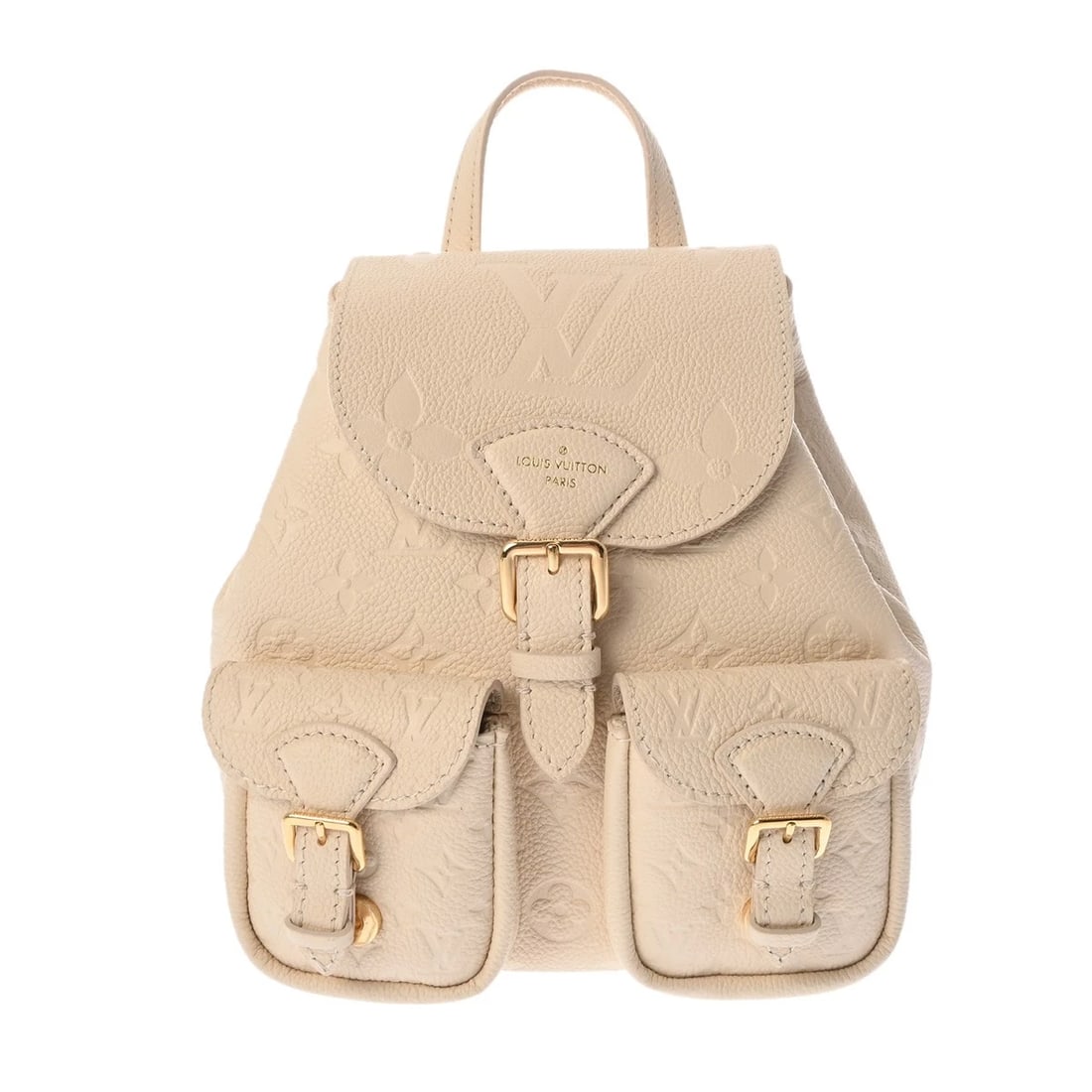 LOUIS VUITTON BACKUP MONOGRAM EMPREINTE CREME BACKPACK: LOUIS VUITTON backup Monogram Empreinte Creme Backpack Brand: LOUIS VUITTON Type/Style: Backpack ?? Daypack Material: Anplant leather Color: Creme Size: H:about 8.7inch W:about 7.9inch (Bottom) D:abou