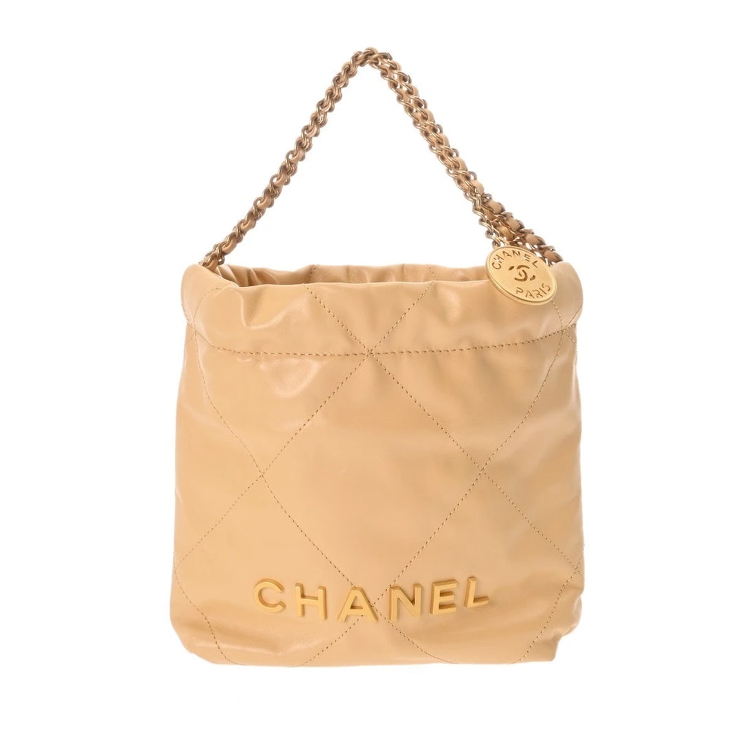 CHANEL MINI HANDBAG BEIGE HANDBAG: CHANEL Mini Handbag beige Handbag Brand: CHANEL Type/Style: Handbag Material: Shiny calfskin Color: beige ? Antique Gold Metal Size: H:about 7.5inch W:about 8.9inch (maximum) D:about 2.6inch Acces