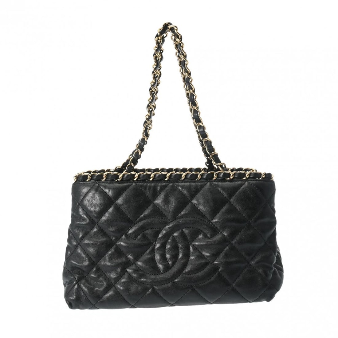 CHANEL CHAIN MEAT BLACK TOTE BAG: CHANEL Chain Meat black Tote Bag Brand: CHANEL Type/Style: Tote Bag Material: Calfskin Color: black ? Gold Metal Size: H:about 6.7inch W:about 9.8inch D:about 4.7inch Accessories: None Acc