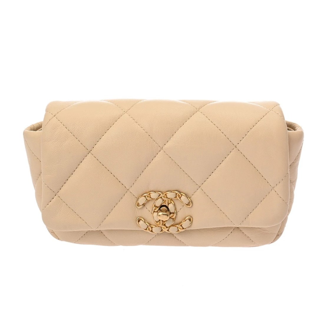 CHANEL LAMBSKIN BEIGE WAIST BAG: CHANEL lambskin beige Waist bag Brand: CHANEL Type/Style: Waist bag Material: lambskin Color: beige ? Silver/Gold Metal Size: H:about 4.7inch W:about 6.9inch D:about 1.8inch Accessories: None