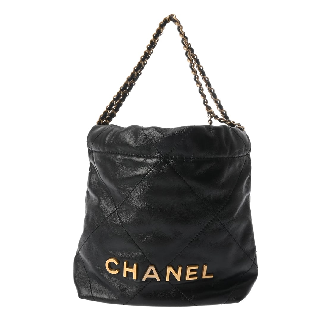 CHANEL MINI HANDBAG CHANEL22 BLACK HANDBAG: CHANEL Mini Handbag CHANEL22 black Handbag Brand: CHANEL Type/Style: Handbag Material: Shiny calfskin Color: black ? Gold Metal Size: H:about 7.5inch W:about 6.7inch (Bottom) D:about 2.6inch Acces