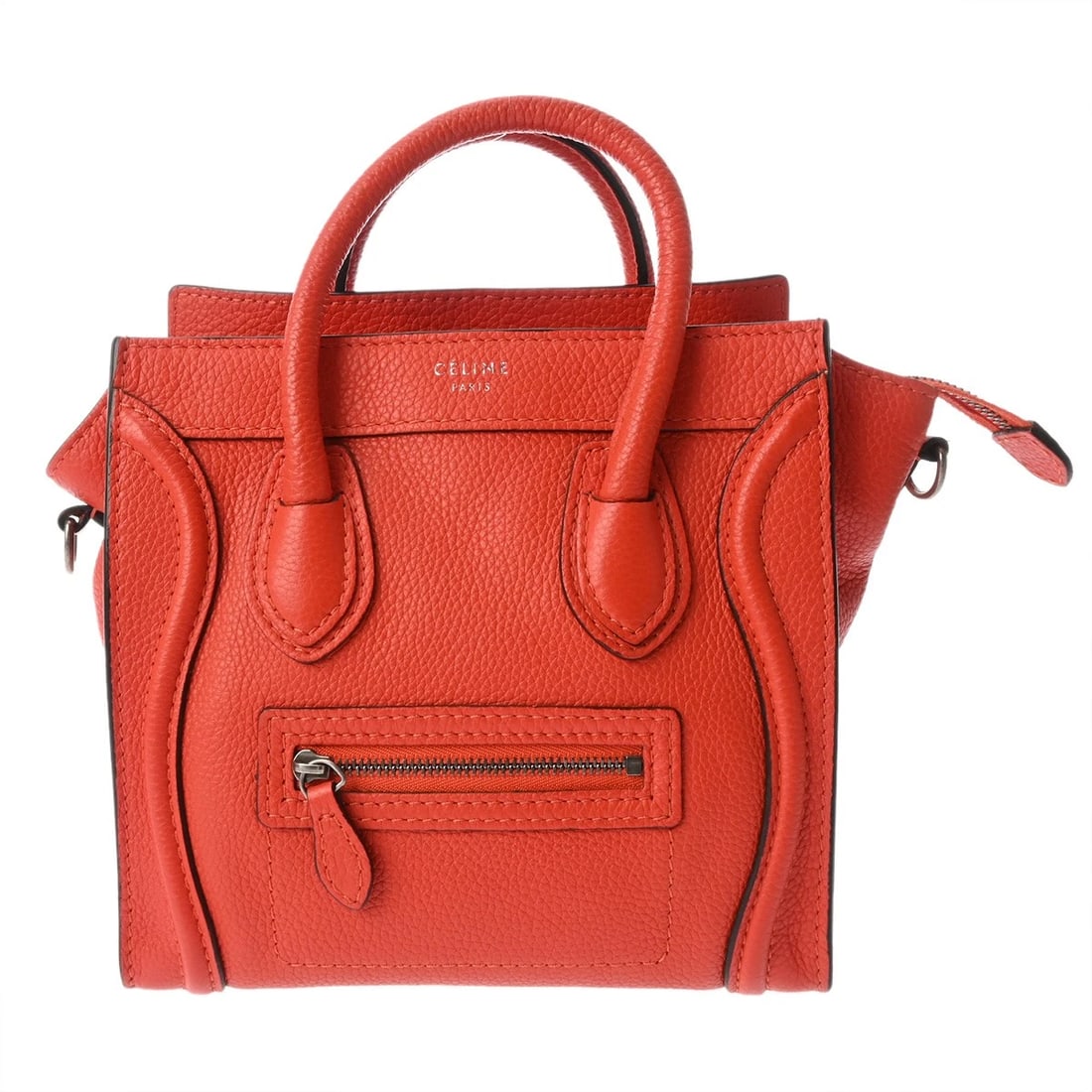 CELINE LUGGAGE NANO 2WAY DRUMMED CALF ORANGE HANDBAG: CELINE Luggage Nano 2WAY Drummed calf Orange Handbag Brand: CELINE Type/Style: Handbag Material: Drummed calf Color: Orange ? SilverMetal Size: H:about 7.5inch W:about 7.9inch D:about 3.9inch Acce
