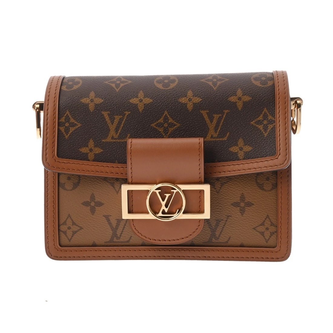 LOUIS VUITTON DAUPHINE MNI MONOGRAM REVERSE MONOGRAM: LOUIS VUITTON Dauphine MNI Monogram reverse Monogram Brand: LOUIS VUITTON Type/Style: Shoulder Bag Material: Monogram canvas Color: Brown Size: H:about 5.9inch W:about 7.9inch D:about 3.9inch (maximum