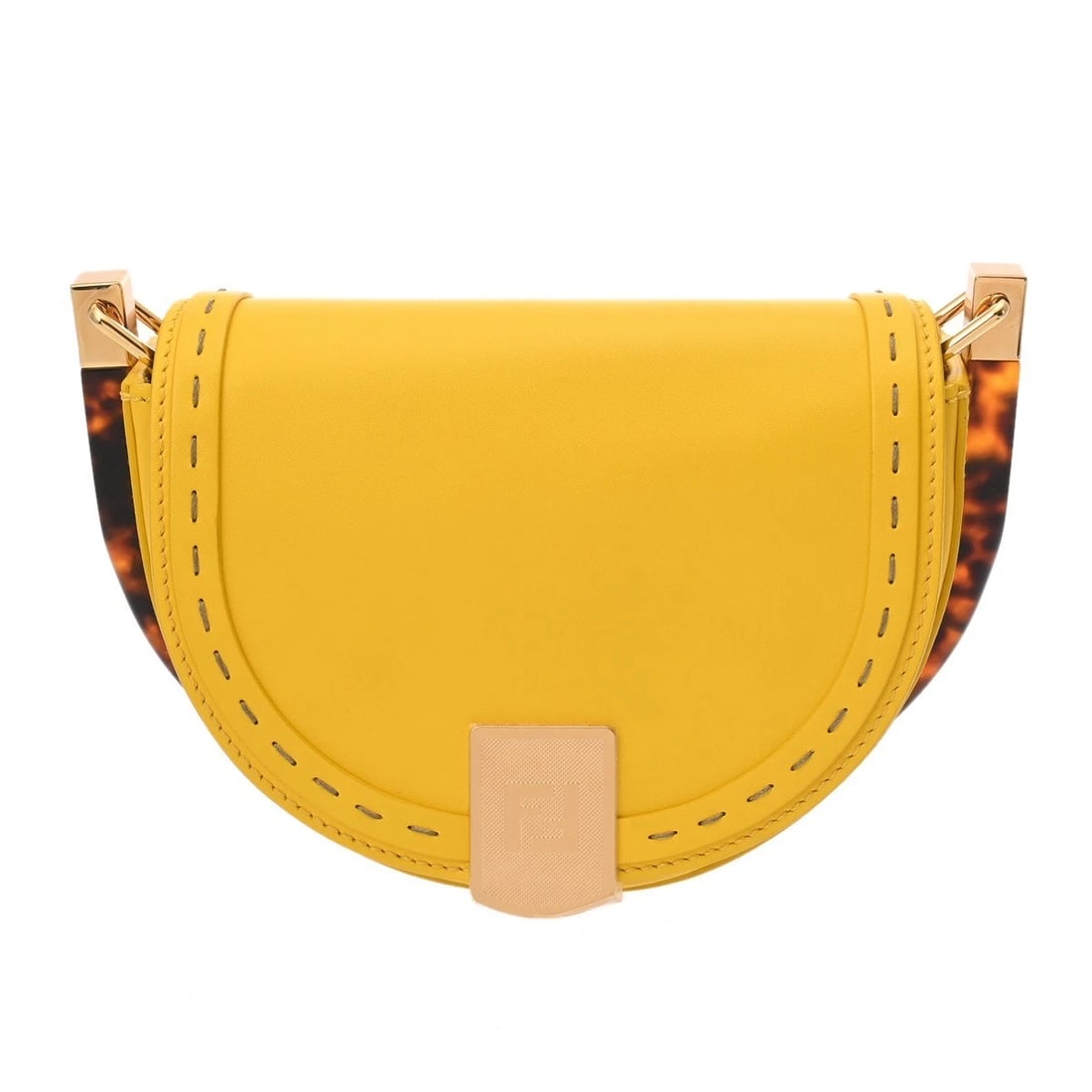 FENDI MOONLIGHT CALF LEATHER YELLOW SHOULDER BAG: FENDI Moonlight Calf leather yellow Shoulder Bag Brand: FENDI Type/Style: Shoulder Bag Material: Calf leather Color: yellow ? Gold Metal Size: H:about 5.1inch W:about 6.9inch D:about 2.8inch Acces