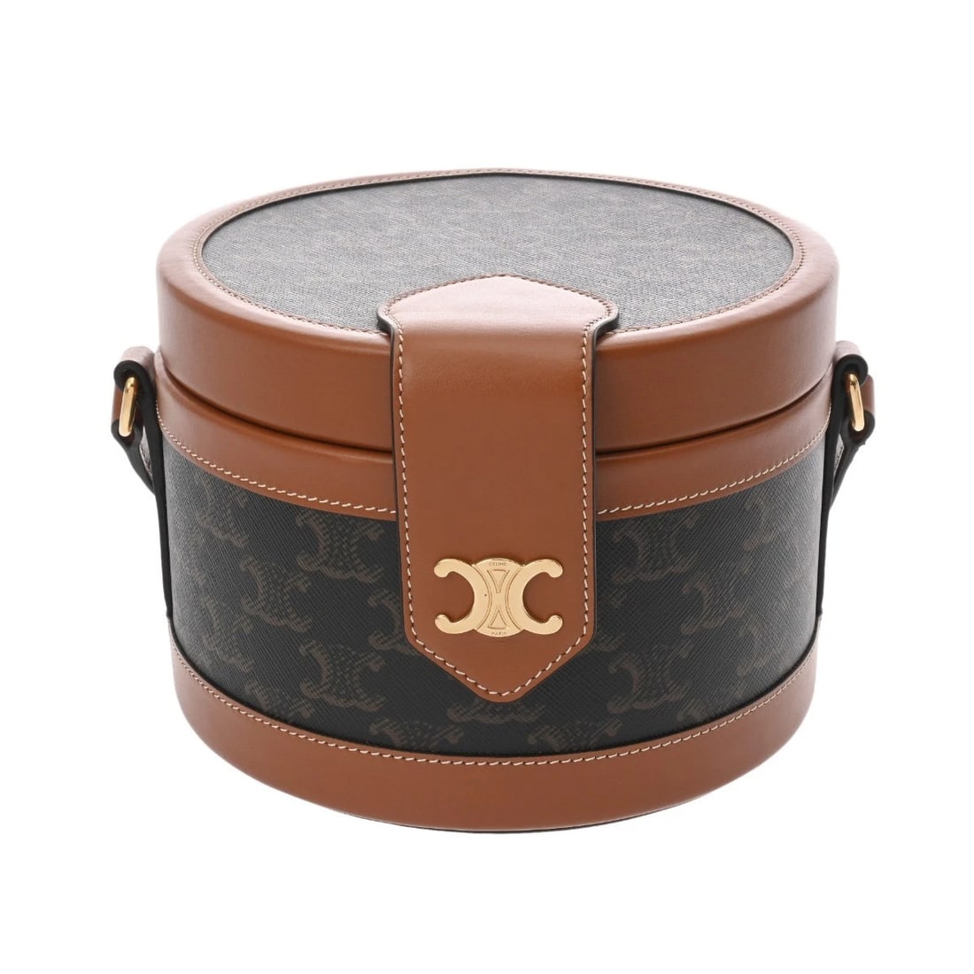 CELINE TAMBOUR MEDIUM TRIOMPHE TRIOMPHE CANVAS/CALF TAN: CELINE tambour medium Triomphe triomphe canvas/calf Tan Brand: CELINE Type/Style: Shoulder Bag Material: triomphe canvas/calf Color: Tan Size: H:about 4.9inch W:about 6.9inch D:about 6.9inch Acces