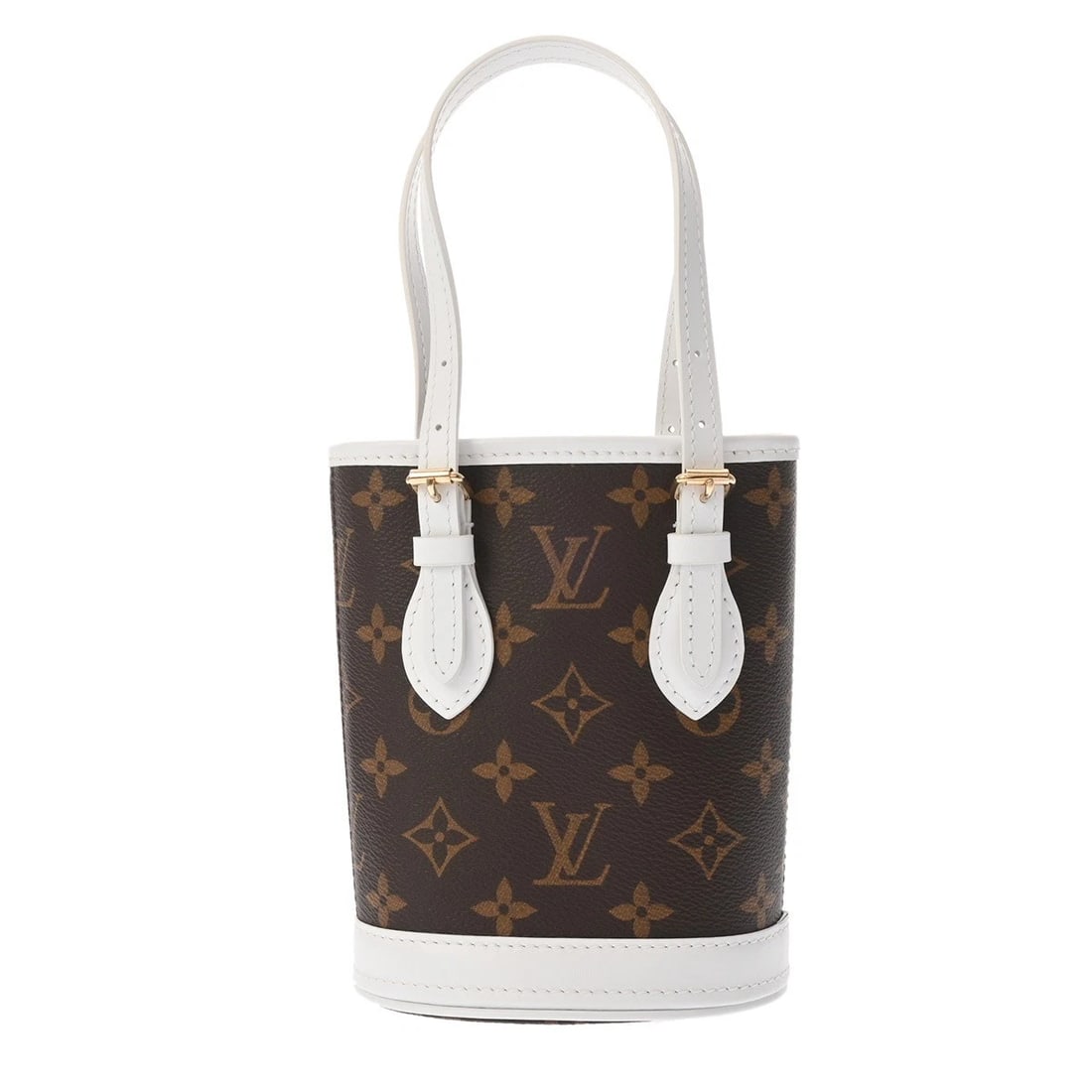 LOUIS VUITTON NANO BUCKET MONOGRAM CANVAS WHITE HANDBAG: LOUIS VUITTON Nano bucket Monogram canvas white Handbag Brand: LOUIS VUITTON Type/Style: Handbag Material: Monogram canvas Color: white Size: H:about 6.7inch W:about 5.1inch D:about 3.5inch Access