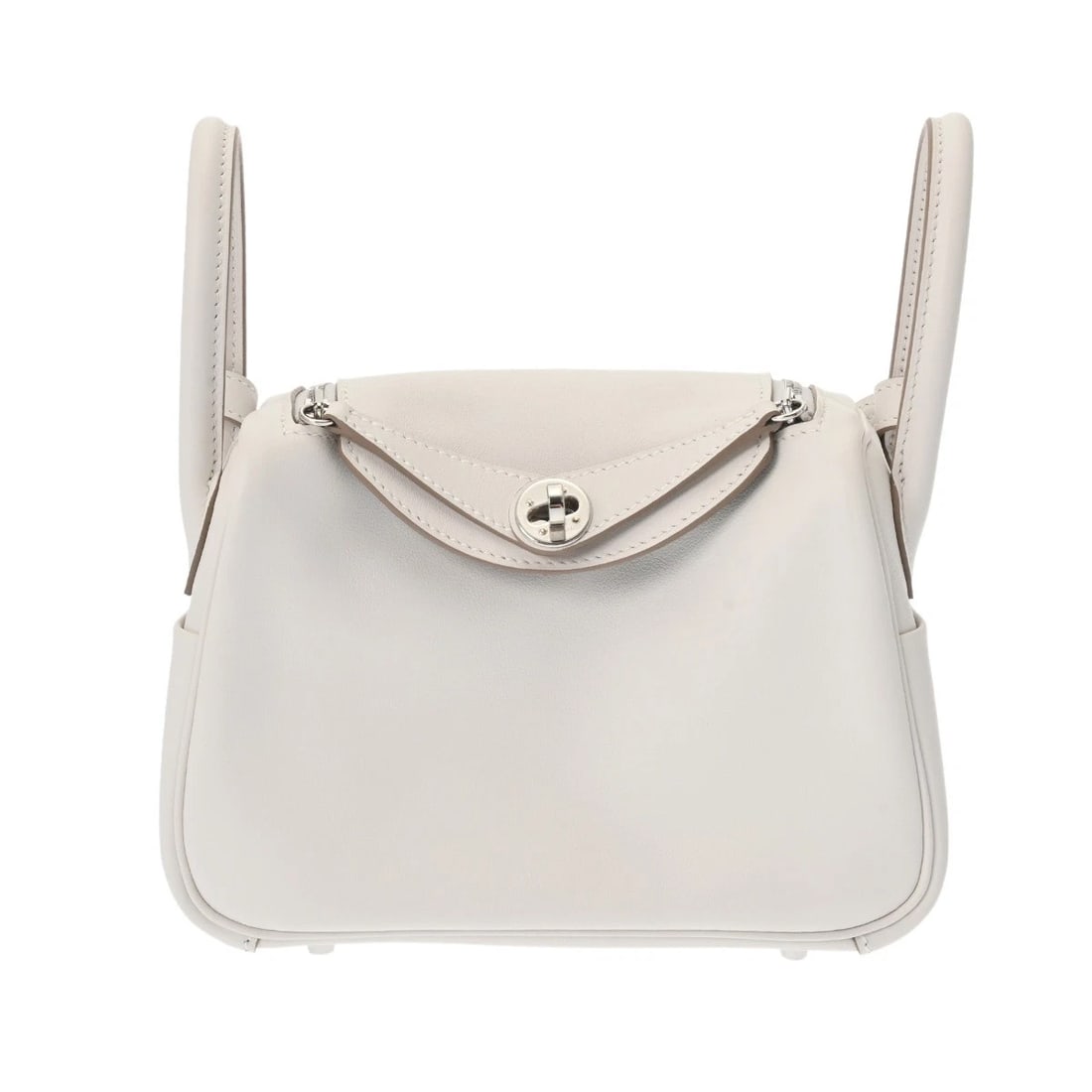 HERMES MINI 2 VERSO VAUX SWIFT GRIS PALE/GRIS SHOULDER BAG: HERMES Mini 2 Verso Vaux Swift Gris Pale/Gris Shoulder Bag Brand: HERMES Type/Style: Shoulder Bag Material: Vaux Swift Color: Gris Pale/Gris Meyer ? SilverMetal Size: H:about 5.1inch W:about 7.5inch D