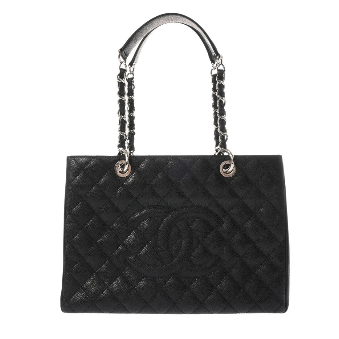 CHANEL GST MATRASSE CAVIARSKIN BLACK TOTE BAG: CHANEL GST Matrasse Caviarskin black Tote Bag Brand: CHANEL Type/Style: Tote Bag Material: Caviarskin Color: black ? SilverMetal Size: H:about 9.4inch W:about 13.0inch D:about 5.1inch Accessories: