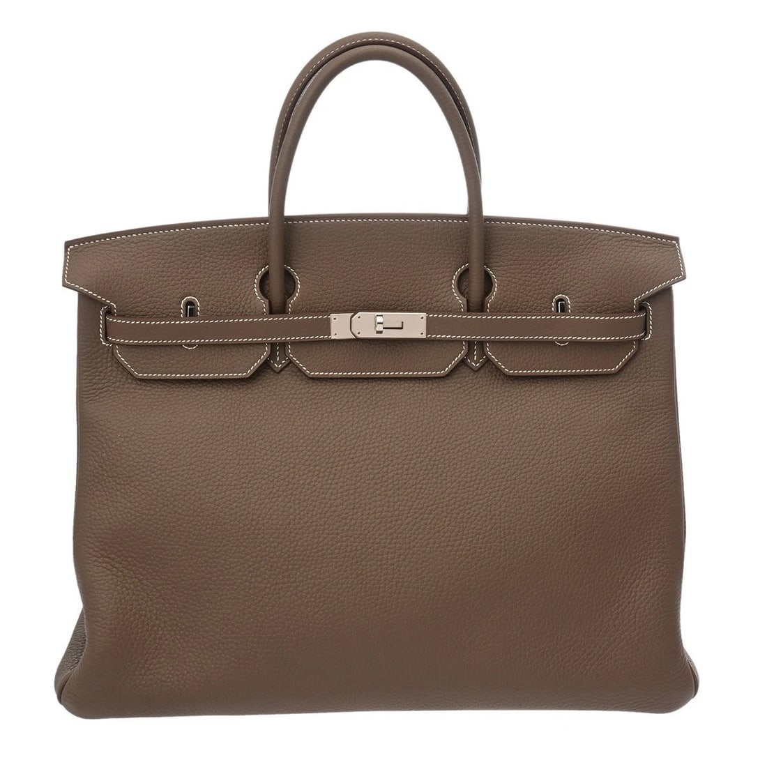 HERMES BIRKIN 40 TAURILLON CLECE ETOPE HANDBAG: HERMES Birkin 40 Taurillon Clece Etope Handbag Brand: HERMES Type/Style: Handbag Material: Taurillon Clece Color: Etope ? SilverMetal Size: H:about 12.0inch W:about 15.4inch (Bottom) D:about 7.9inch (