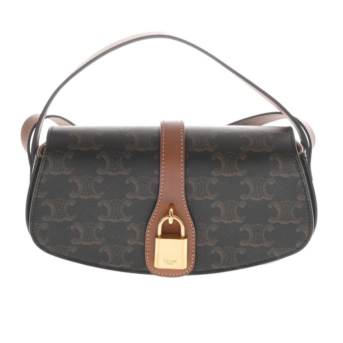 CELINE TABOO CLUTCH BAG WITH STRAP TRIOMPHE CANVAS/CALF TAN: CELINE Taboo Clutch Bag with Strap triomphe canvas/calf Tan Brand: CELINE Type/Style: Shoulder Bag Material: triomphe canvas/calf Color: Tan ? Gold Metal Size: H:about 3.9inch Center W:about 7.9inch m