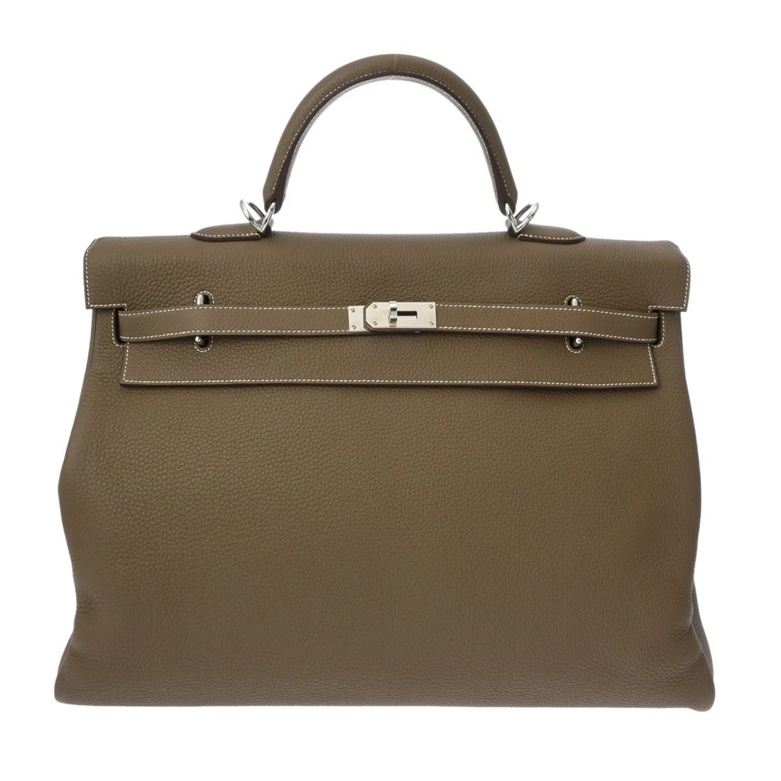 HERMES KELLY 50 TOGO ETOPE HANDBAG: HERMES Kelly 50 Togo Etope Handbag Brand: HERMES Type/Style: Handbag Material: Togo Color: Etope ? SilverMetal Size: H:about 13.8inch W:about 19.7inch D:about 7.9inch Accessories: None Acc