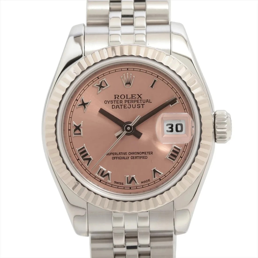 ROLEX SS?WG AT PINK-FACE WATCH: Rolex SS?WG AT Pink-Face Watch Brand: Rolex Type/Style: Wristwatch Material: SS?WG Color: Dial Color Pink Size: Case:W0.8 x H0.8inch / W26 x H26 Circumference of Wrist:5.7inch / 14.5 Accessories: