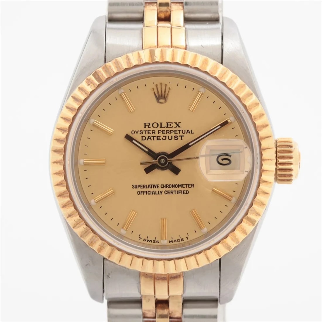ROLEX SS?YG AT CHAMPAGNE-FACE WATCH: Rolex SS?YG AT Champagne-Face Watch Brand: Rolex Type/Style: Wristwatch Material: SS?YG Color: Dial Color Champagne Size: Case:W0.8 x H0.8inch / W26 x H26 Circumference of Wrist:6.5inch / 16.5 Acc