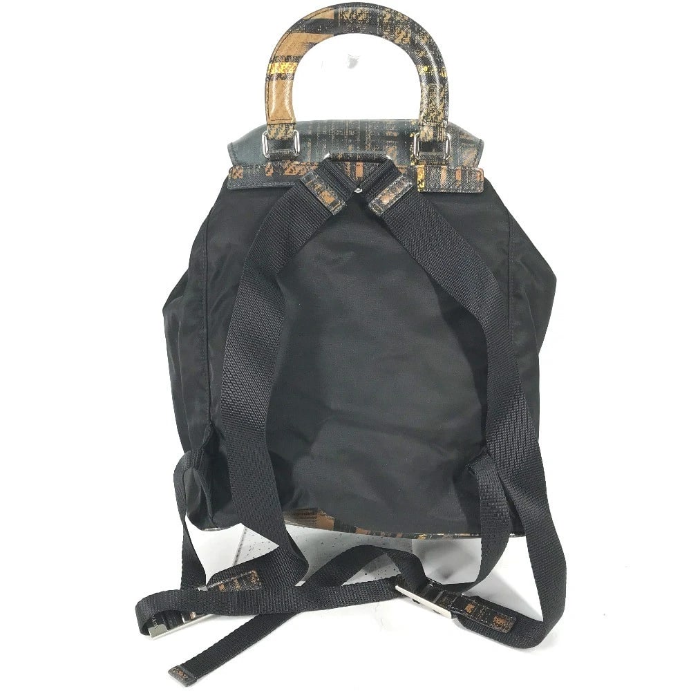 PRADA LOGO PLATE CHECK BACKPACK BAG DRAWSTRING BAG BACKPACK - 2