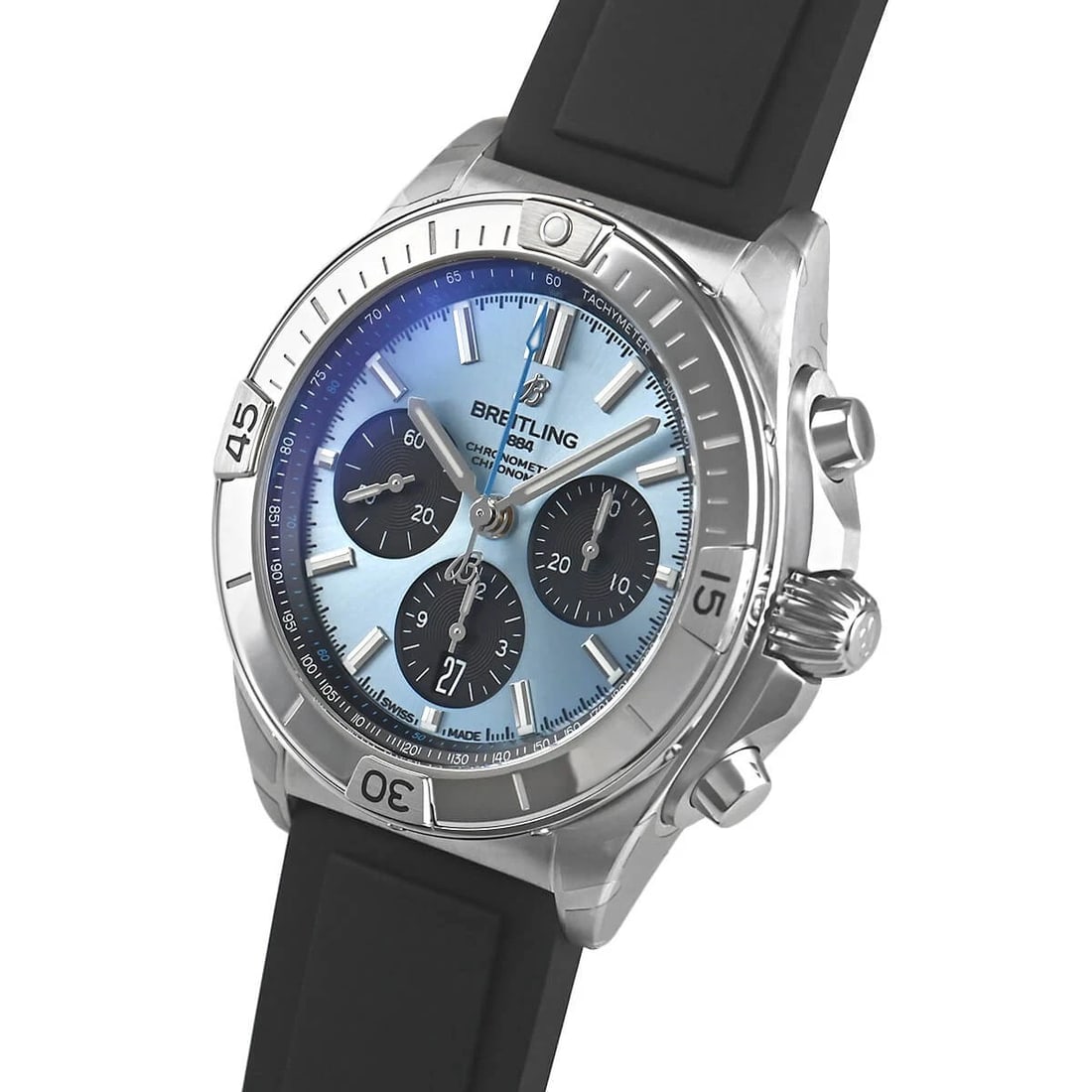 BREITLING CHRONOMAT WATCH: BREITLING Chronomat Watch Brand: BREITLING Type/Style: Wristwatch Material: Case Material Stainless steel and platinum Color: Dial Color Ice Blue/Black Size: Case Size Case Size: 42.0mm Accessorie