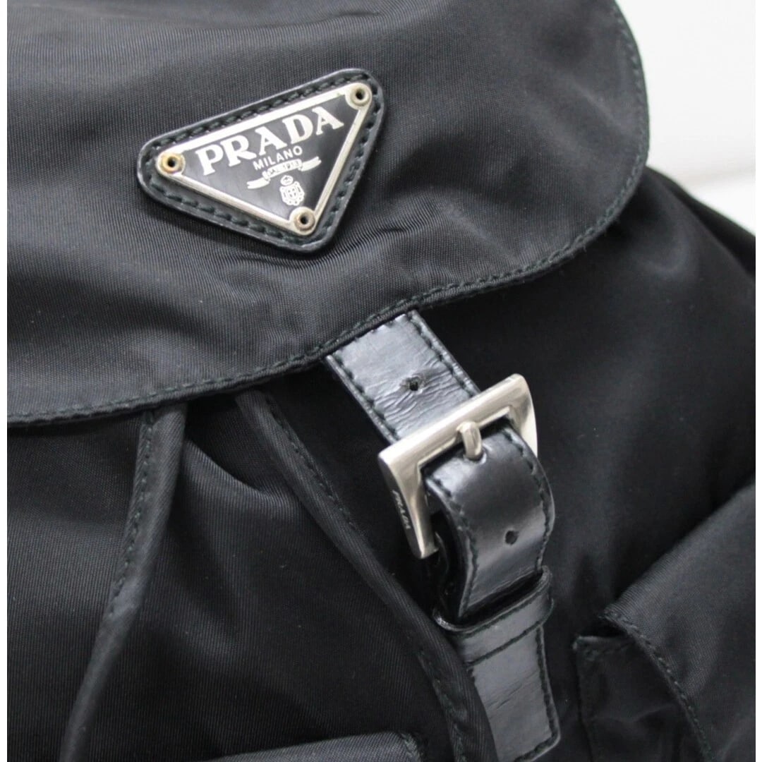 PRADA TRIANGLE LOGO NYLON BACKPACK BLACK - 3