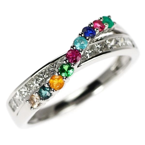 PT950 MULTICOLOR STONE DIAMOND RING - 2