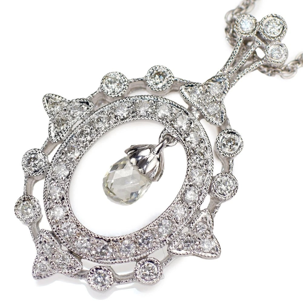 K18WG BRIOLETTE CUT DIAMOND DIAMOND PENDANT NECKLACE: K18WG Briolette Cut Diamond Diamond Pendant Necklace Brand: None Type/Style: pendant necklace Material: K18WG, Color: WG Size: Necklace: Chain Length ?47.5 Length/Width/Diameter29.6 Accessories: None