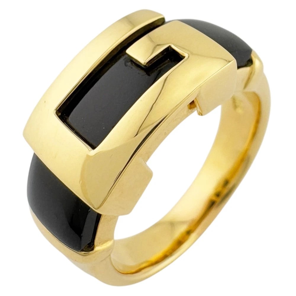 RING K18 YELLOW GOLD ONYX USED (1 of 3)