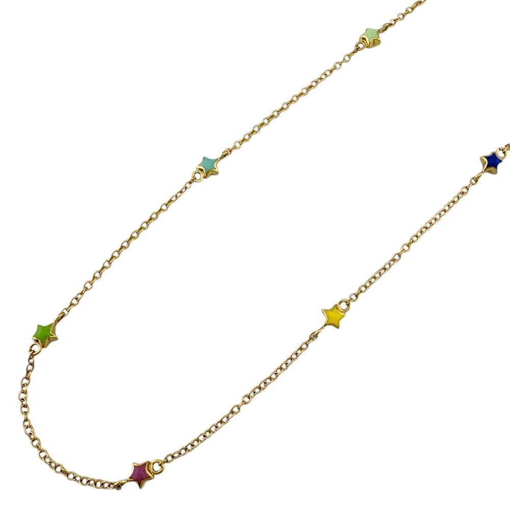 PONTE VECCHIO NECKLACE K18 YELLOW GOLD ENAMEL STAR: Ponte Vecchio Necklace K18 yellow gold enamel Star Brand: Ponte Vecchio Type/Style: Necklace Material: K18 yellow gold Color: gold Size: (CM) Total Length:61cm Chain width:1.5mm Accessories: None