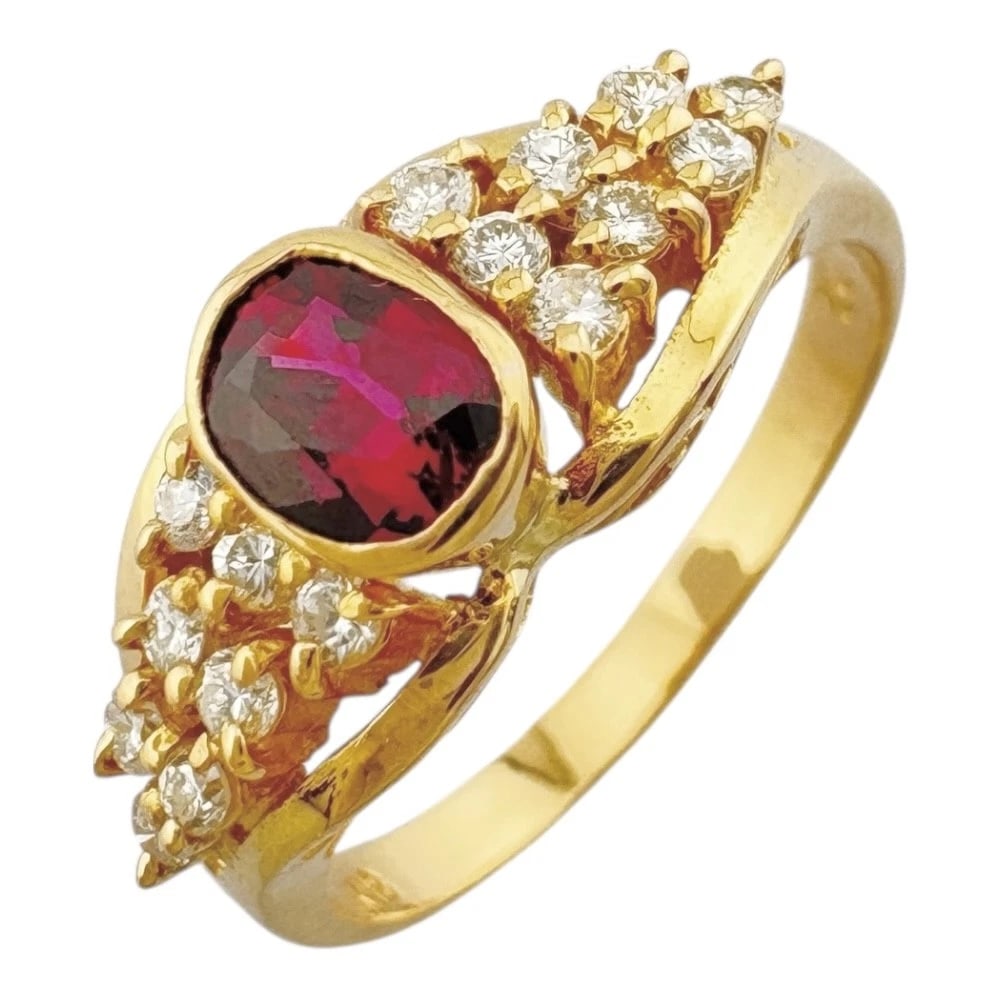 RING K18 YELLOW GOLD RUBY DIAMOND: Ring K18 yellow gold Ruby diamond Brand: Unbranded Type/Style: Ring Material: K18 yellow gold Main Stone Ruby /Natural Color: gold Size: US 5 Accessories: None Accessories Notice: When pur