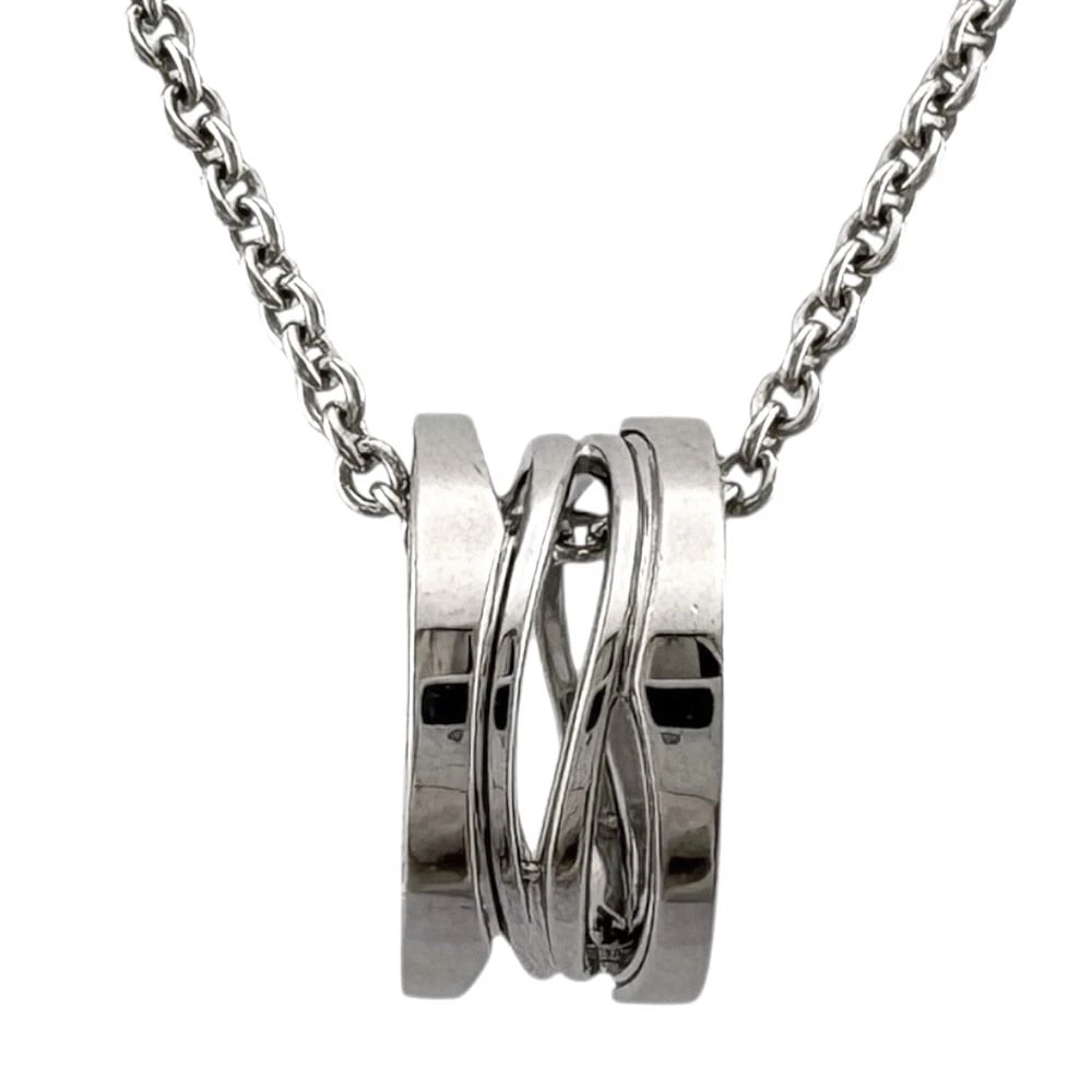 BVLGARI NECKLACE K18 WHITE GOLD USED: BVLGARI Necklace K18 white gold used Brand: BVLGARI Type/Style: Necklace Material: K18 white gold Color: Silver Size: CM) Total Length:46cm Chain width:1.5mm Top:W7.5mm x H15.5mm Accessories: None