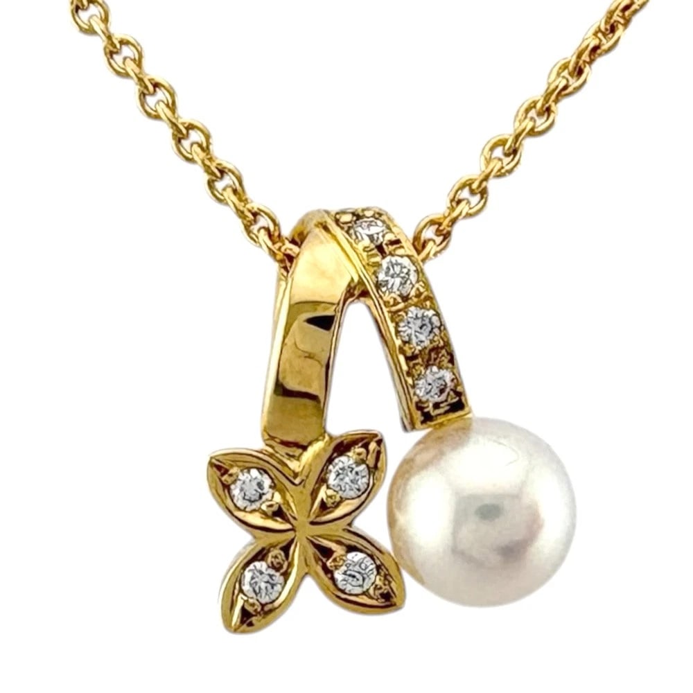 MIKIMOTO NECKLACE K18 YELLOW GOLD AKOYA PEARL DIAMOND FLOUR USED: MIKIMOTO Necklace K18 yellow gold Akoya pearl diamond flour used Brand: MIKIMOTO Type/Style: Necklace Material: K18 yellow gold Main Stone Natural Color: gold Size: (CM) Total Length:40cm Chain width:
