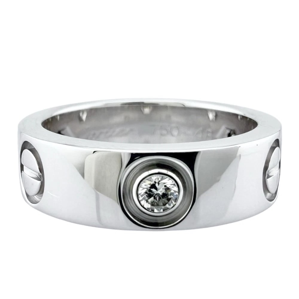 CARTIER RING 18 WHITE GOLD: CARTIER Ring 18 white gold Brand: CARTIER Type/Style: Ring Material: K18 white gold Main Stone Natural Color: Silver Size: US 4 Accessories: None Accessories Notice: When purchasing pre-owned goods,