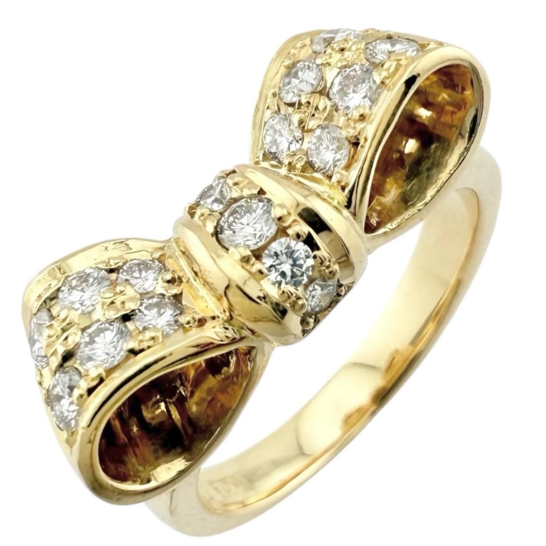 RING K18 YELLOW GOLD DIAMOND BOW: Ring K18 yellow gold diamond bow Brand: Unbranded Type/Style: Ring Material: K18 Gold Main Stone Natural Color: gold Size: US 5 Accessories: None Accessories Notice: When purchasing pre-ow