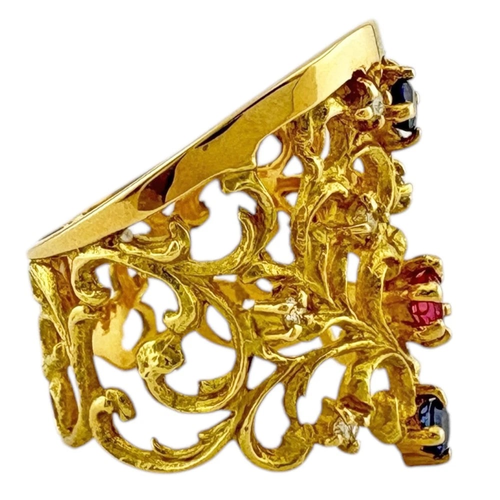 RING K18 YELLOW GOLD RUBY SAPPHIRE - 3