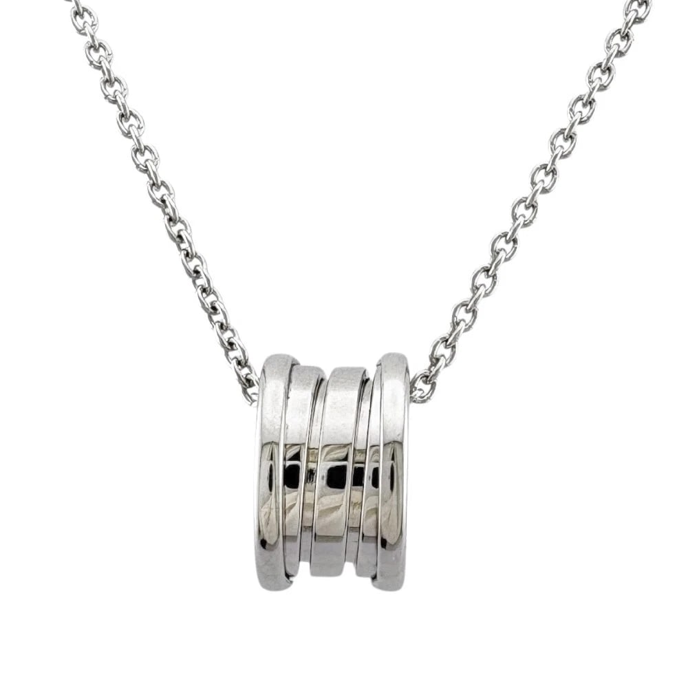BVLGARI NECKLACE K18 WHITE GOLD B-ZERO1. USED: BVLGARI Necklace K18 white gold B-zero1. used Brand: BVLGARI Type/Style: Necklace Material: K18 white gold Color: Silver Size: (CM) Total Length:41cm Chain width:1.5mm Top:W8.5mm x H14.5mm Accesso