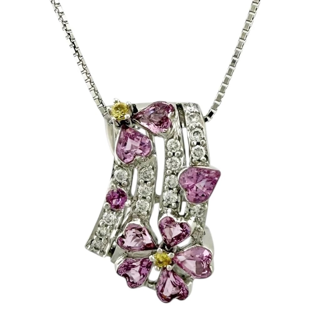 NECKLACE K18 WHITE GOLD PINK SAPPHIRE DIAMOND: Necklace K18 white gold Pink sapphire diamond Brand: Unbranded Type/Style: Necklace Material: K18 white gold Main Stone Natural Color: Silver Size: (CM) Total Length:45cm Chain width:0.5mm Accesso
