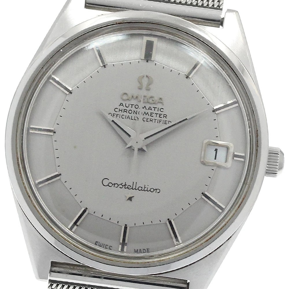 OMEGA CONSTELLATION PIE PAN DIAL WATCH: OMEGA Constellation Pie Pan Dial Watch Brand: OMEGA Type/Style: Wristwatch Material: Band Material Stainless Steel, Case Material Stainless Steel Color: Band Color Silver, Case Color Silver, Dial Colo
