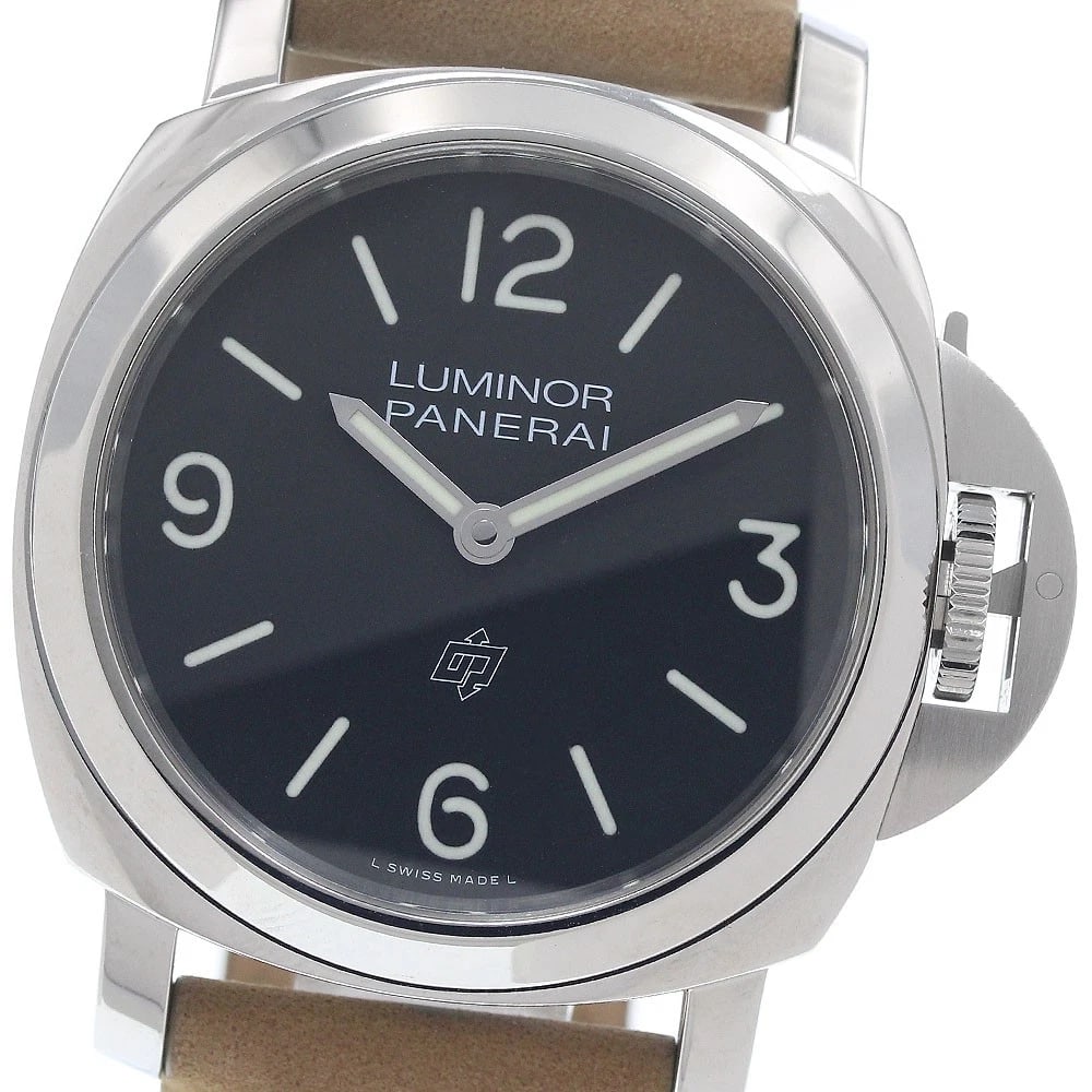 PANERAI LUMINOR BASE LOGO HAND WINDING WATCH: PANERAI Luminor Base Logo Hand Winding Watch Brand: PANERAI Type/Style: Wristwatch Material: Band Material leather, Case Material Stainless Steel Color: Band Color beige, Case Color Silver, Dial