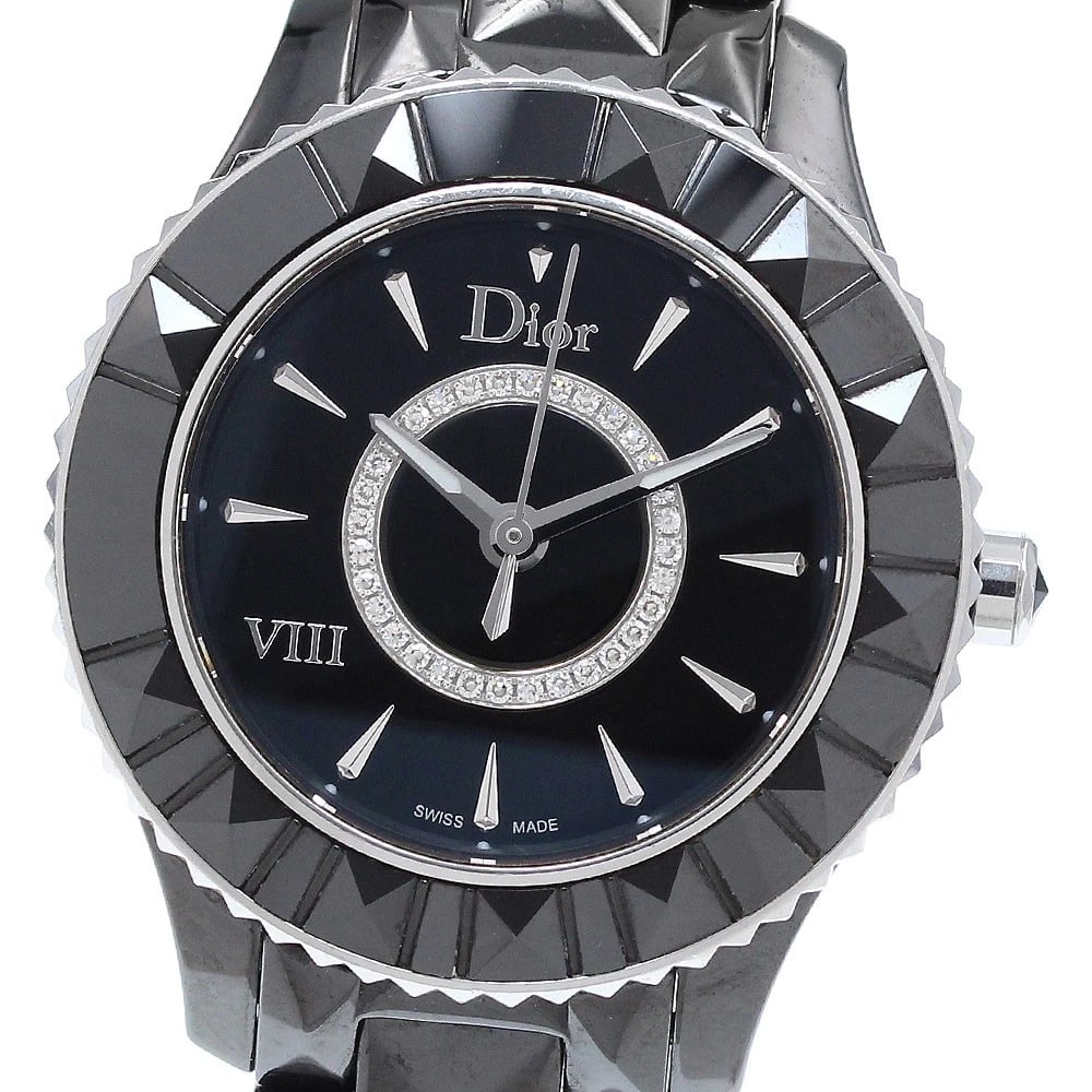 DIOR YUIT DIAMOND QUARTZ WATCH: Dior Yuit Diamond Quartz Watch Brand: Dior Type/Style: Wristwatch Material: Band Material ceramic, Case Material ceramic Color: Band Color black, Case Color black, Dial Color black Size: Case Size
