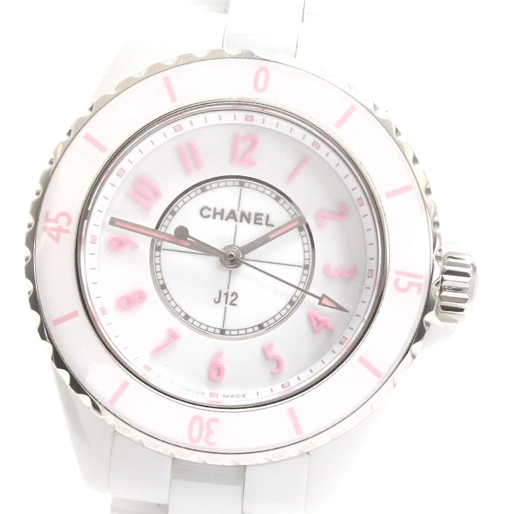 CHANEL PINK BLUSH WORLD LIMITED QUARTZ WATCH: CHANEL Pink Blush World Limited Quartz Watch Brand: CHANEL Type/Style: Wristwatch Material: Band Material Stainless Steel / ceramic, Case Material Stainless Steel / ceramic Color: Band Color White / S