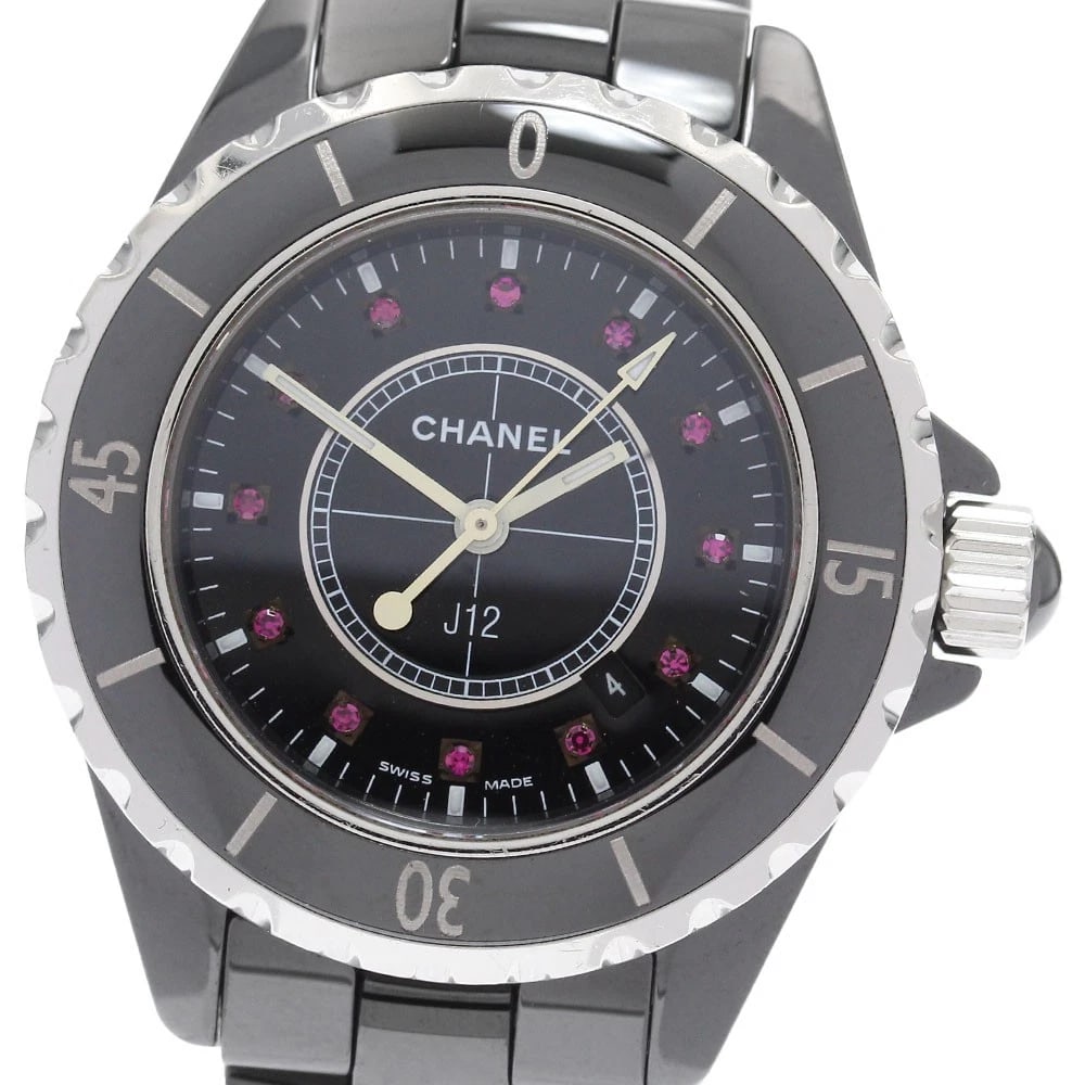 CHANEL RUBY QUARTZ WATCH: CHANEL Ruby Quartz Watch Brand: CHANEL Type/Style: Wristwatch Material: Band Material Stainless Steel / ceramic, Case Material Stainless Steel / ceramic Color: Band Color black, Case Color black, Dial