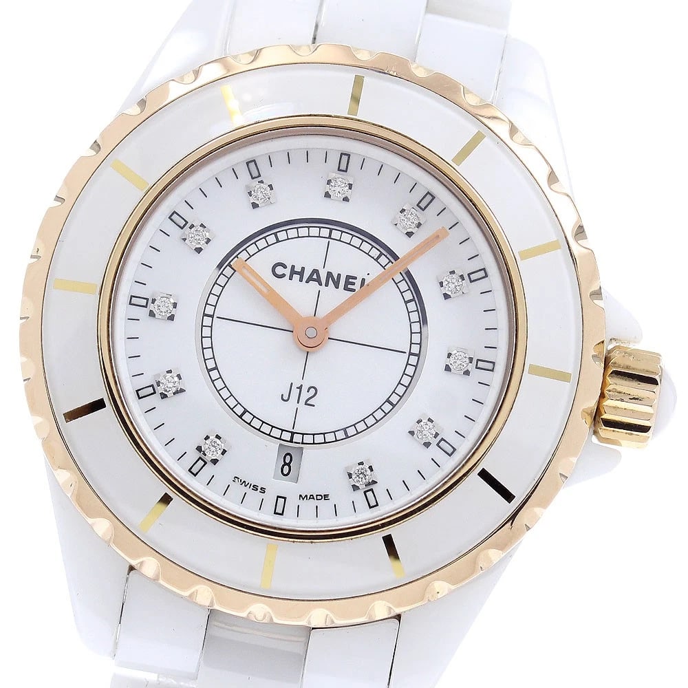CHANEL PG BEZEL DIAMOND QUARTZ WATCH: CHANEL PG Bezel Diamond Quartz Watch Brand: CHANEL Type/Style: Wristwatch Material: Band Material ceramic, Case Material Ceramic/PG/Stainless Steel Color: Band Color white, Case Color White/Pink gold/