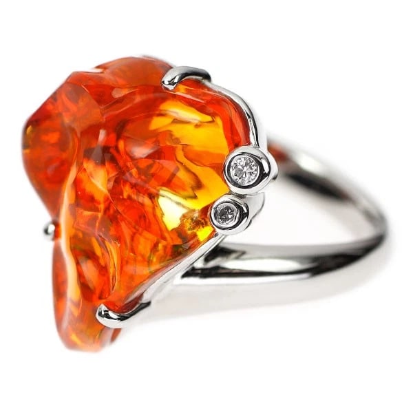PT900 FIRE OPAL DIAMOND RING - 2