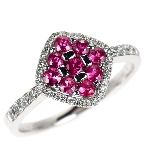K18WG RUBY DIAMOND RING: K18WG ruby diamond ring Brand: None Type/Style: rings Material: K18WG Main Stone Ruby Color: WG Size: 8.25 - 8.5 US Accessories: None Accessories Notice: When purchasing pre-owned goods, please refer