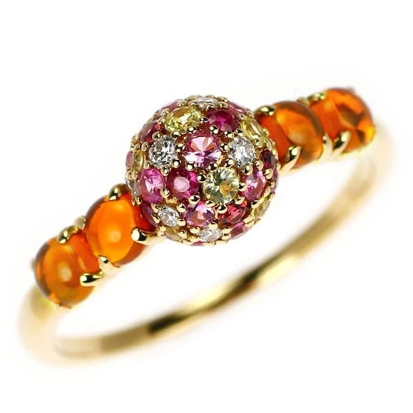 K18YG PINK/YELLOW SAPPHIRE FIRE OPAL DIAMOND RING: K18YG pink/yellow sapphire fire opal diamond ring Brand: None Type/Style: rings Material: K18YG Main Stone sapphires Color: YG Size: 9.75 - 10 US Accessories: None Accessories Notice: When purchasing