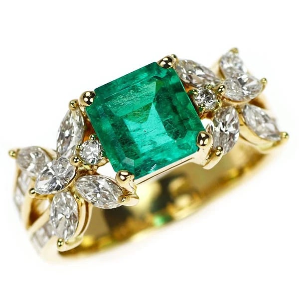 K18YG EMERALD DIAMOND RING: K18YG Emerald Diamond Ring Brand: None Type/Style: rings Material: K18YG Main Stone emeralds Color: YG Size: 5.5 - 5.75 US Accessories: None Accessories Notice: When purchasing pre-owned goods,