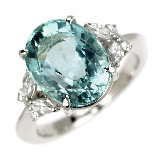 PT900 AQUAMARINE DIAMOND RING: Pt900 aquamarine diamond ring Brand: None Type/Style: rings Material: Pt900 Main Stone aquamarine Color: Pt Size: 6 US Accessories: None Accessories Notice: When purchasing pre-owned goods, please