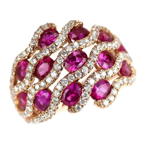 K18PG RUBY DIAMOND RING: K18PG Ruby Diamond Ring Brand: None Type/Style: rings Material: K18PG Main Stone Ruby Color: PG Size: 5.5 - 5.75 US Accessories: None Accessories Notice: When purchasing pre-owned goods, p