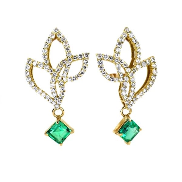 K18YG EMERALD DIAMOND EARRINGS (1 of 2)
